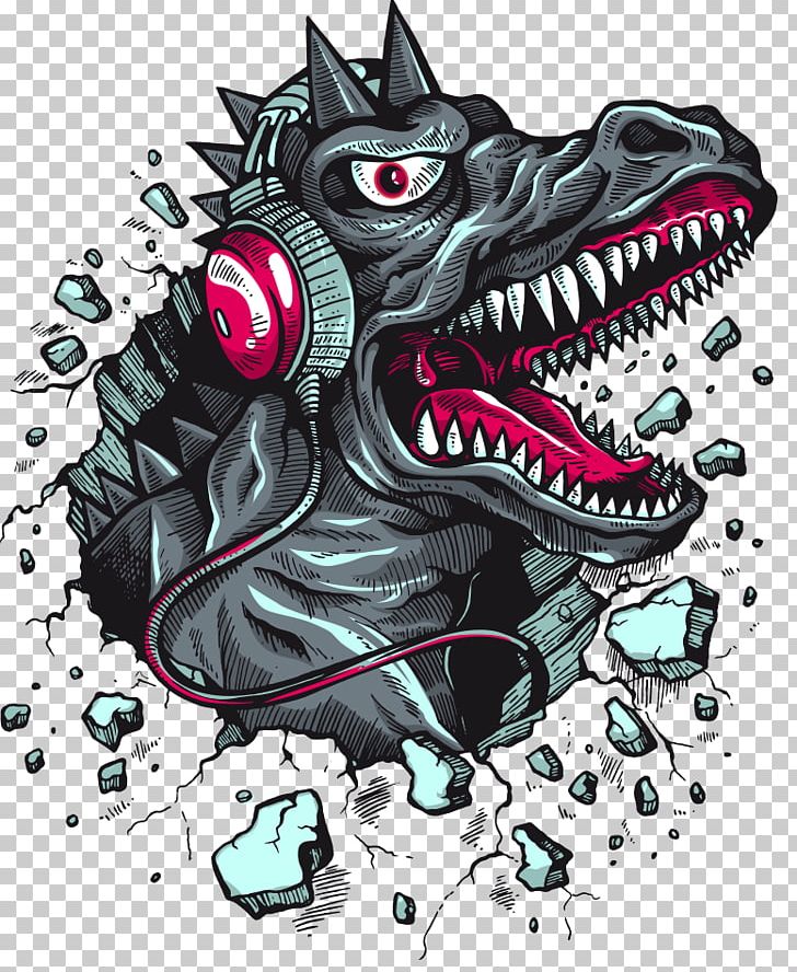 T-shirt Tyrannosaurus Hoodie Dinosaur Headphones PNG, Clipart, Art, Automotive Design, Cartoon, Cartoon Character, Cartoon Eyes Free PNG Download