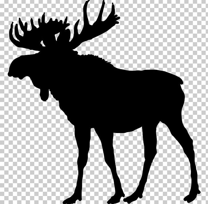 Moose Deer Silhouette PNG, Clipart, Antler, Black And White, Cattle Like Mammal, Deer, Drawing Free PNG Download