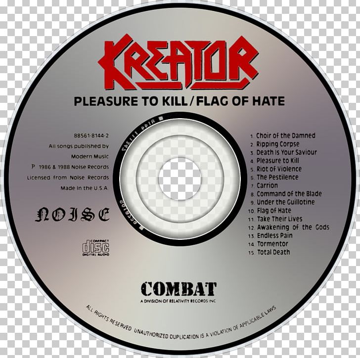 Compact Disc Kreator Pleasure To Kill Album Flag Of Hate PNG, Clipart, Album, Brand, Compact Disc, Data Storage Device, Dvd Free PNG Download