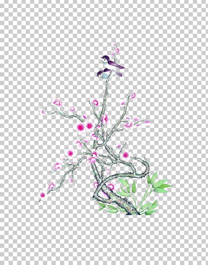 Drawing Ink Wash Painting Plum Blossom PNG, Clipart, Bamboo, Birdandflower Painting, Birds, Branch, Cherry Blossom Free PNG Download