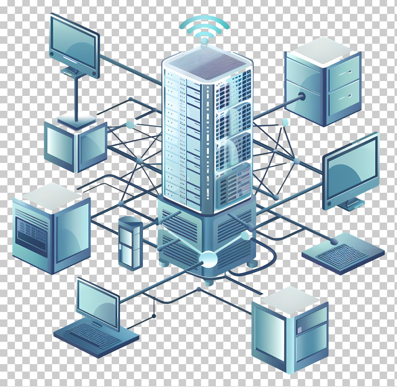Computer Network - Network Server And Connected Devices Illustration ...