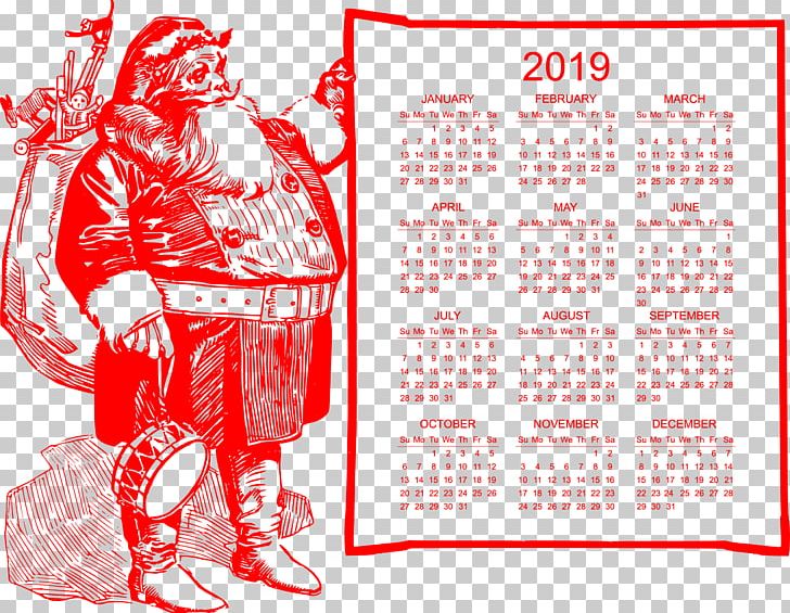 2019 Red Calendar Christmas Fat Santa. PNG, Clipart, Area, Brand, Calendar, Computer Icons, Download Free PNG Download
