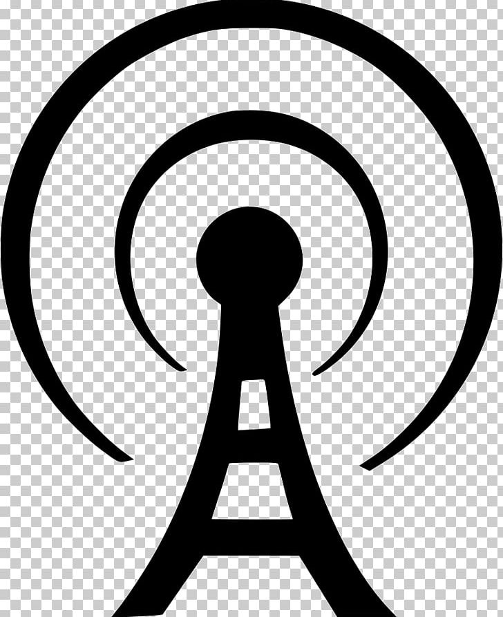 Computer Icons Telecommunications Tower Radio Broadcasting PNG, Clipart, Aerials, Area, Black And White, Broadcasting, Circle Free PNG Download