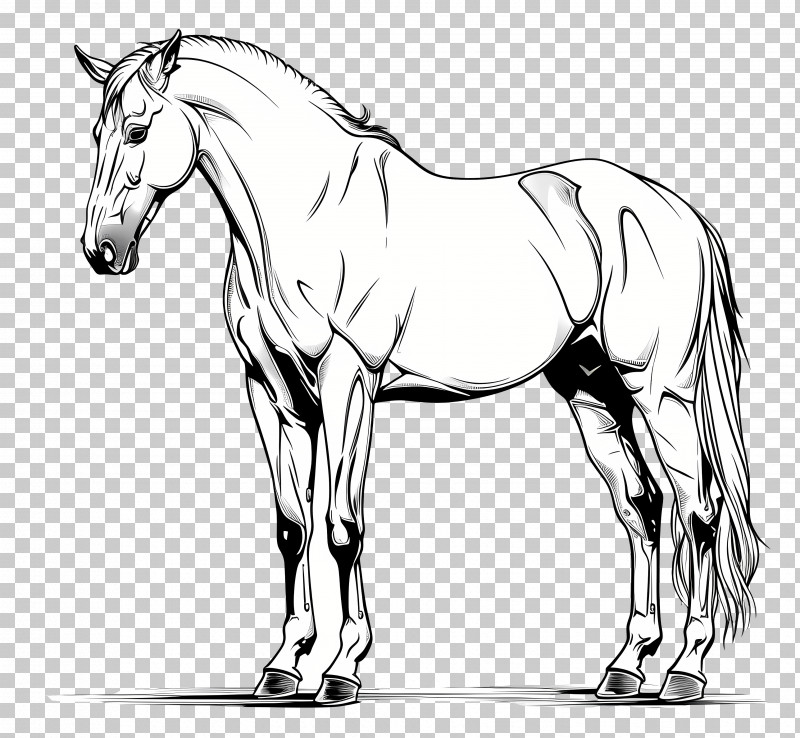 Outline Horse - Black And White Horse Illustration PNG
