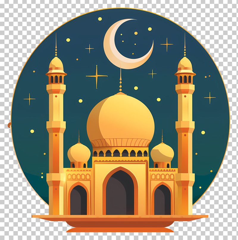Eid Al Fitr - Golden Mosque With Crescent Moon Design PNG, Clipart ...