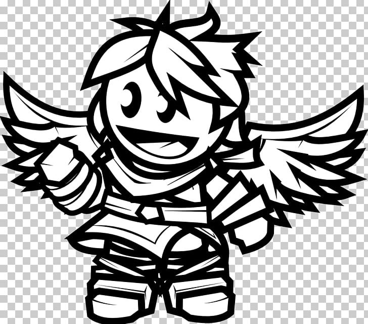 Kid Icarus: Of Myths And Monsters Kid Icarus: Uprising Black And White Super Smash Bros. Brawl PNG, Clipart, Art, Artwork, Black And White, Blanco Y Negro, Character Free PNG Download