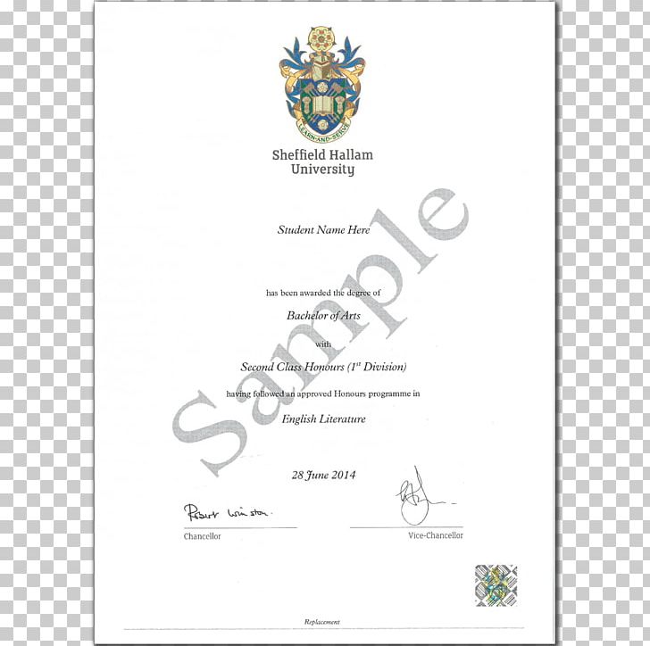 Sheffield Hallam University University Of Sheffield National Central University Academic Certificate PNG, Clipart,  Free PNG Download
