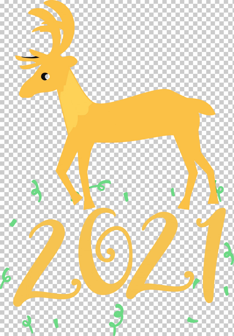 Deer Logo Text Calligraphy Cartoon PNG, Clipart, 2021, 2021 Happy New Year, Calligraphy, Cartoon, Deer Free PNG Download