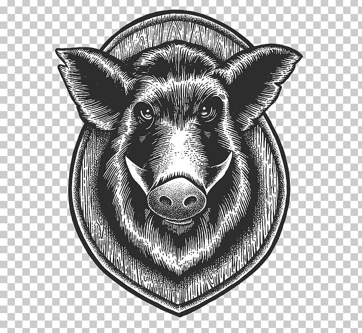 Pig Cattle Snout Mammal Fauna PNG, Clipart, Animals, Black And White, Cattle, Cattle Like Mammal, Drawing Free PNG Download