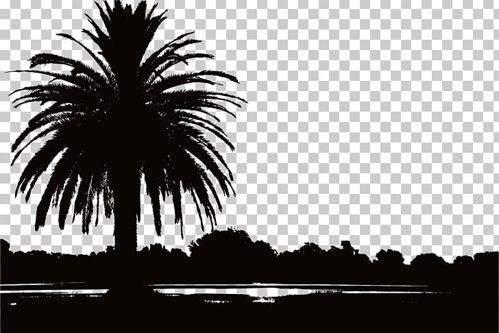 Silhouette Landscape Painting Arecaceae Sunset PNG, Clipart, Animals, Arecaceae, Art, Black And White, Borassus Flabellifer Free PNG Download