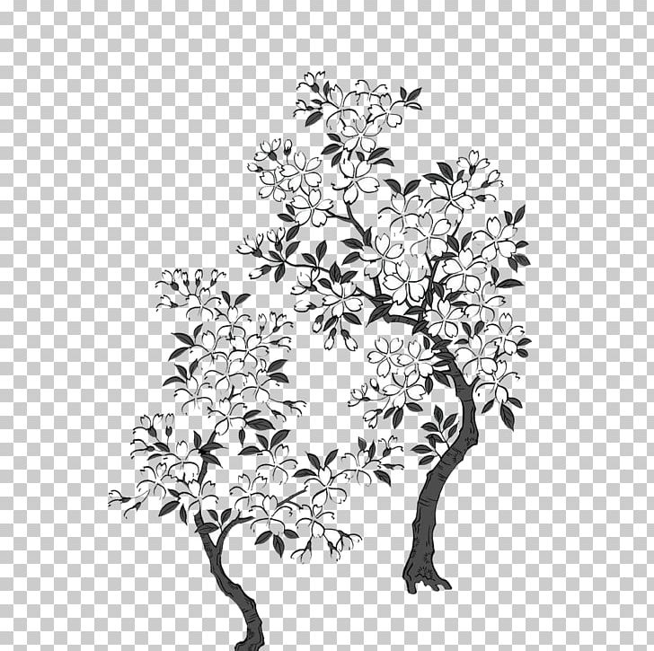 Black And White Cherry Blossom PNG, Clipart, Black, Branch, Cartoon, Cherry, Color Free PNG Download