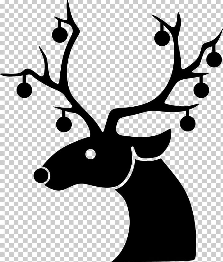 Reindeer Santa Claus Rudolph Christmas PNG, Clipart, Antler, Artwork, Black And White, Branch, Cartoon Free PNG Download