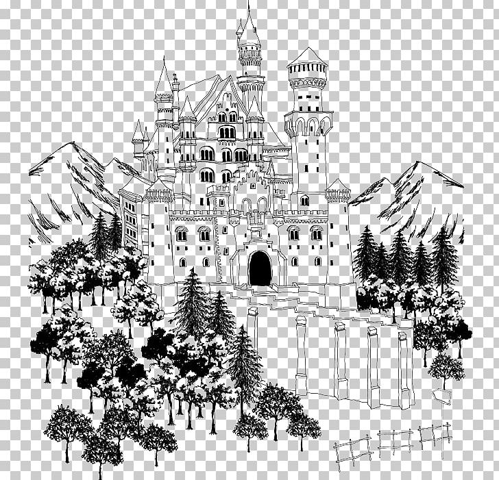 Black And White Architecture Drawing PNG, Clipart, Architectural, Architectural Drawing, Building, Cartoon, Castle Free PNG Download