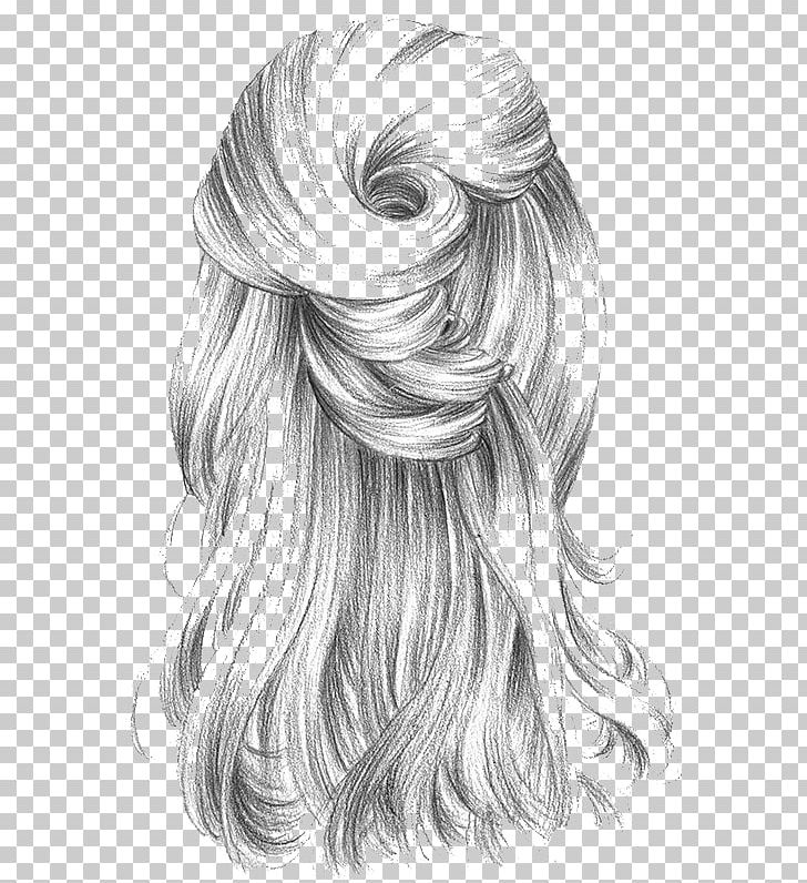 Drawing Hairstyle Long Hair Illustration PNG, Clipart, Art, Artwork, Baby Girl, Black And White, Braid Free PNG Download