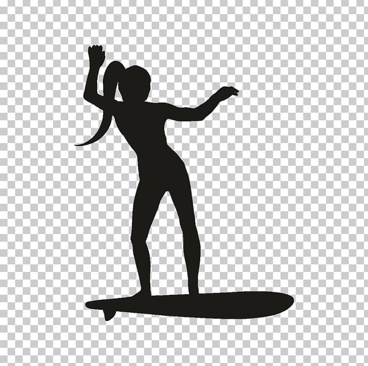 Silhouette Surfing Decal Female PNG, Clipart, Animals, Arm, Balance, Black And White, Decal Free PNG Download