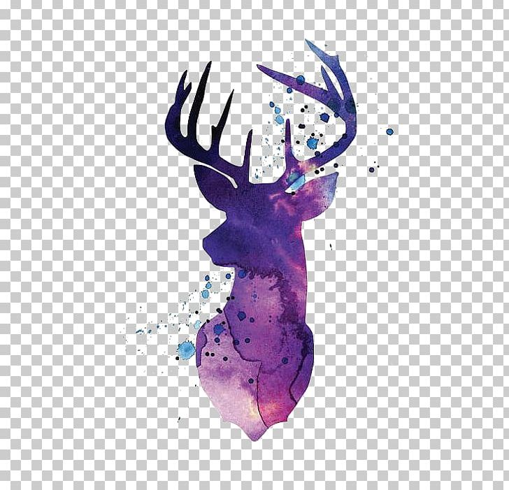Reindeer White-tailed Deer Silhouette Watercolor Painting PNG, Clipart, Animals, Antler, Art, Computer Wallpaper, Deer Free PNG Download