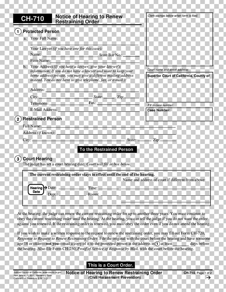 Document Civil Harassment Restraining Order Form Notice Of Hearing PNG, Clipart, Area, Black And White, California, Clothing, Clothing Sizes Free PNG Download