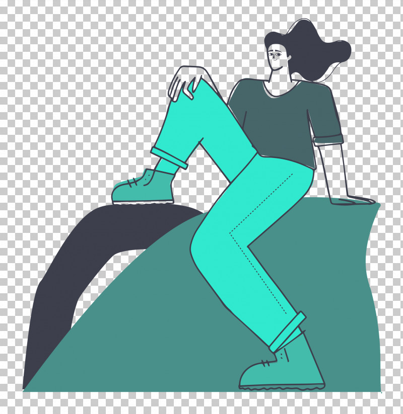 Sitting On Rock PNG, Clipart, Angle, Behavior, Cartoon, Character, Green Free PNG Download