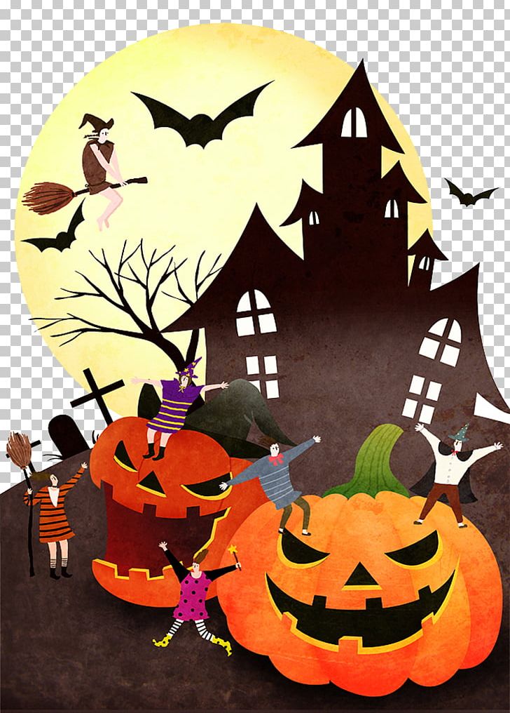 Jack-o-lantern Halloween Illustration PNG, Clipart, Bash, Calabaza, Cartoon, Castle, Cemetery Free PNG Download