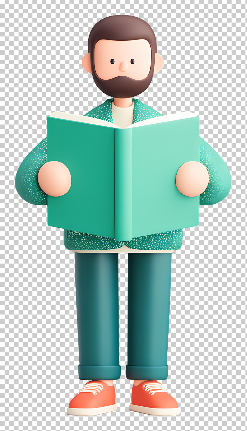 Bearded Man Reading A Teal Book PNG