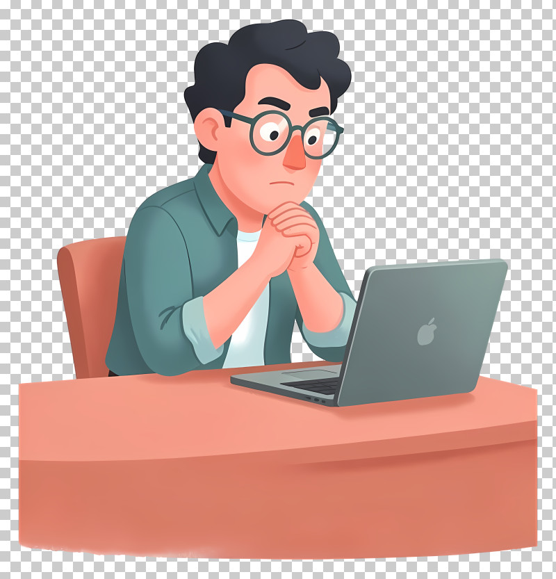 Pensive Man At Laptop PNG
