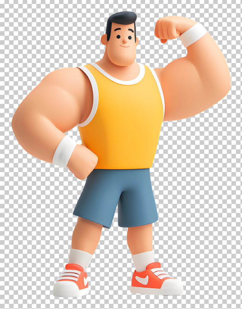 Strong Man Flexing Cartoon PNG