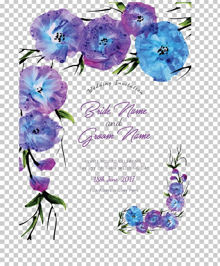 Wedding Invitation Flower Purple Blue PNG, Clipart, Blue, Blue And Purple Morning Glory, Color, Cut Flowers, Decorative Patterns Free PNG Download