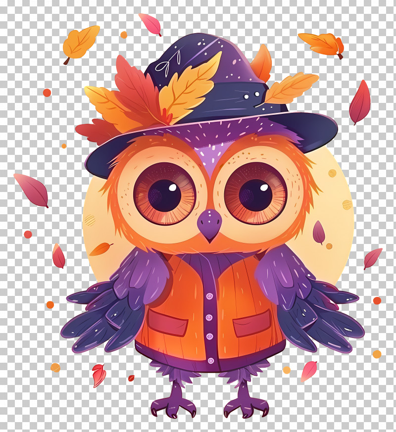Autumn Owl - Cute Autumn Owl In Colorful Attire Illustration PNG
