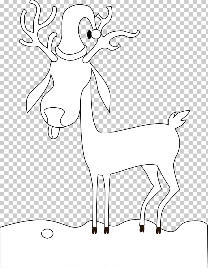Reindeer Line Art Drawing Black And White PNG, Clipart, Antler, Area, Black And White, Cartoon, Christmas Free PNG Download