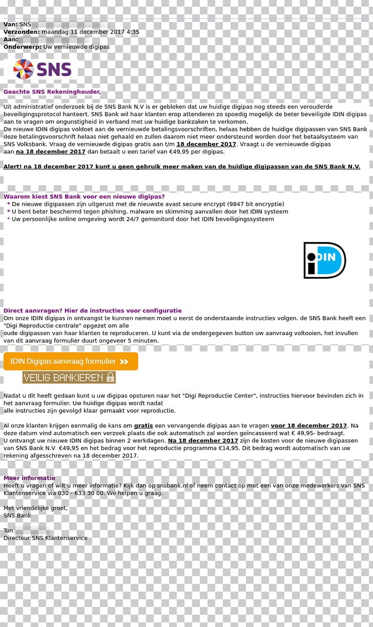 De Volksbank Document Customer Service Phishing PNG, Clipart, Area, Bank, Brand, Customer Service, Document Free PNG Download