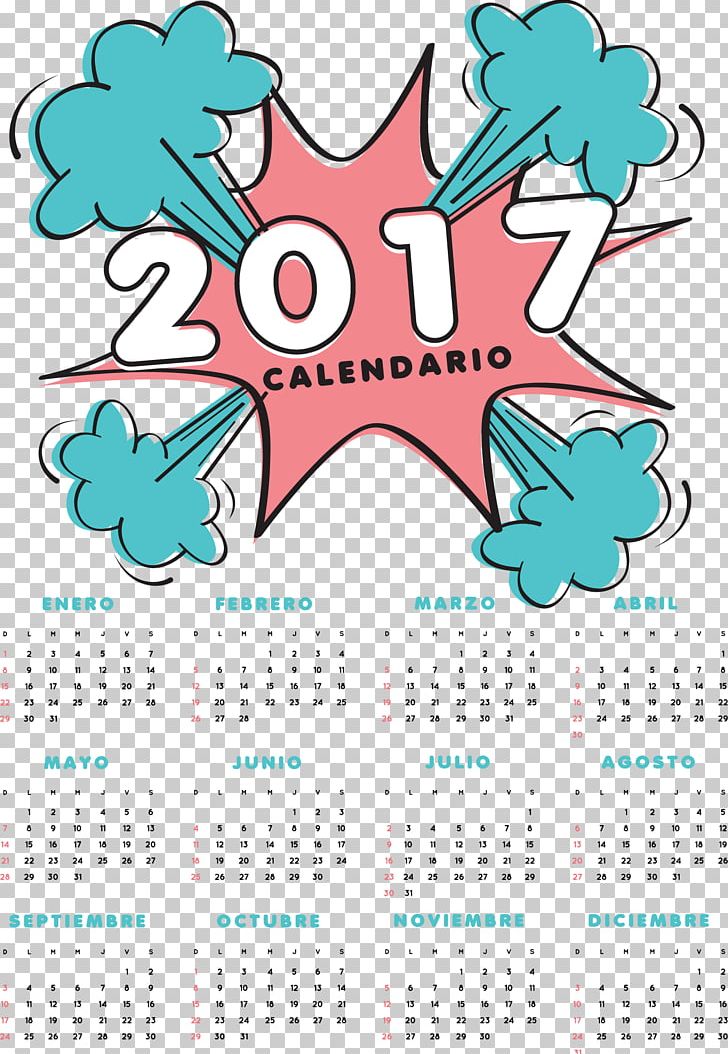 2017 Creative Calendar PNG, Clipart, Aqua, Art, Calendar, Clip Art, Comic Book Free PNG Download