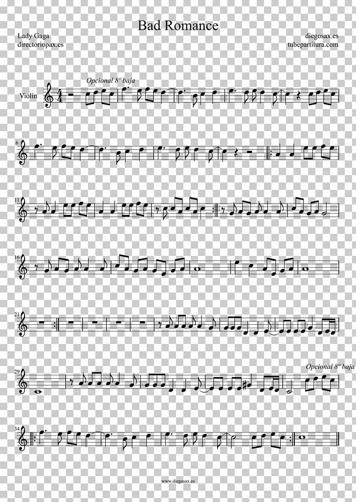 Sheet Music Popular Music Song Violin PNG, Clipart, Angle, Area, Bad Romance, Black, Black And White Free PNG Download
