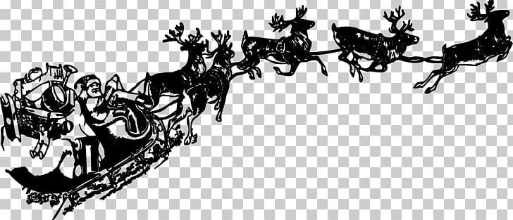 Santa Claus Reindeer Sled Christmas PNG, Clipart, Black And White, Chariot, Chimney, Christmas, Christmas Eve Free PNG Download