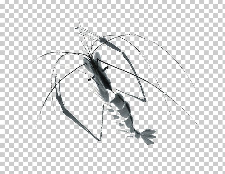 Ink Wash Painting Shrimp Chinese Painting Inkstick PNG, Clipart, Angle, Animals, Art, Black, Black And White Free PNG Download