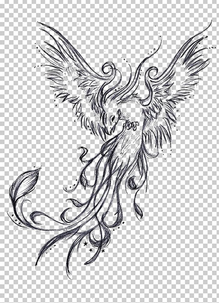 Phoenix Sleeve Tattoo Drawing Legendary Creature PNG, Clipart, Artwork, Beak, Bird, Bird Of Prey, Black And White Free PNG Download