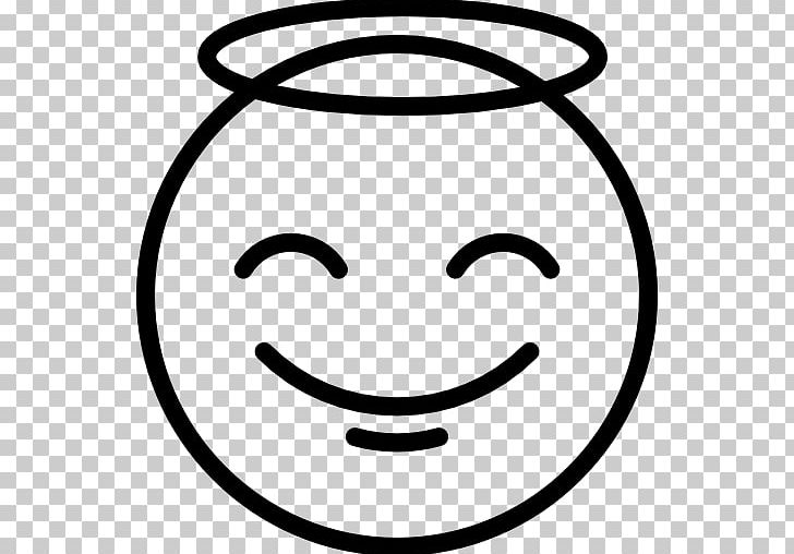 Smiley Emoji Computer Icons Smiling Angel PNG, Clipart, Angel, Area, Black And White, Circle, Computer Icons Free PNG Download