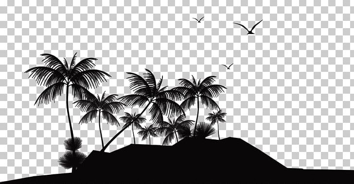 Tropical Islands Resort Silhouette Island Beach PNG, Clipart, Arecaceae, Arecales, Beach, Black And White, Computer Wallpaper Free PNG Download