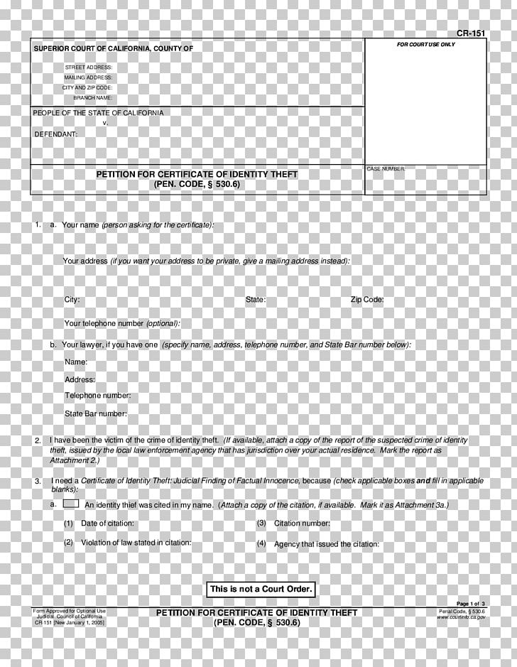 Identity Theft Fraud Court Petition PNG, Clipart, Affidavit, Angle, Area, Black And White, California Free PNG Download