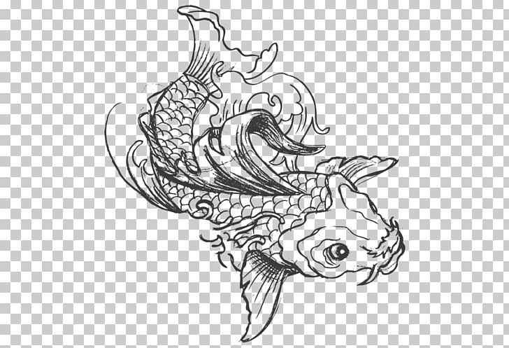 Koi Mural Drawing Wall Decal PNG, Clipart, Animals, Art, Artwork, Black And White, Body Jewelry Free PNG Download