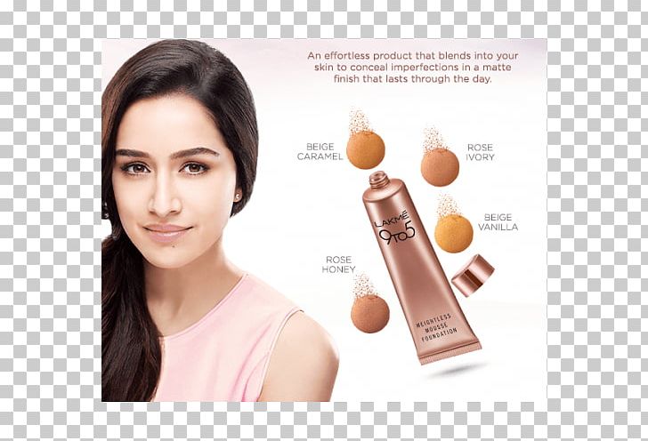 Shraddha Kapoor Lakmé Cosmetics Lakmé 9 To 5 Weightless Mousse Foundation PNG, Clipart, Appliances, Beauty, Brown Hair, Cc Cream, Cheek Free PNG Download