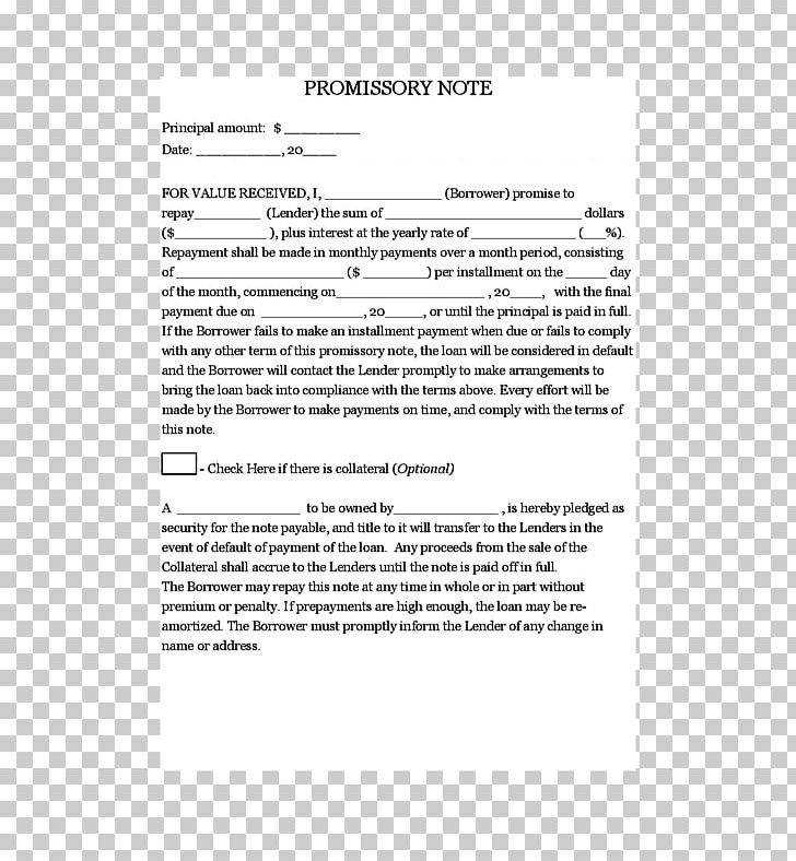 Promissory Note Template Loan Payment Form PNG, Clipart, Area, Contract, Creditor, Debtor, Document Free PNG Download