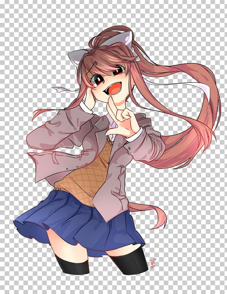 Doki Doki Literature Club! Fan Art Video Game Drawing PNG, Clipart, Anime, Arm, Black Hair, Brown Hair, Cartoon Free PNG Download