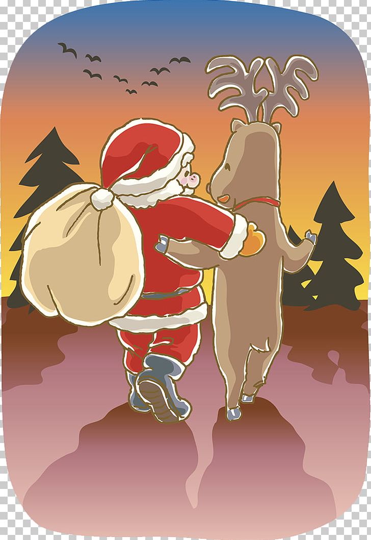 Santa Claus Reindeer Painting Photography Illustration PNG, Clipart, Cartoon, Cartoon Character, Cartoon Couple, Cartoon Eyes, Dusk Free PNG Download