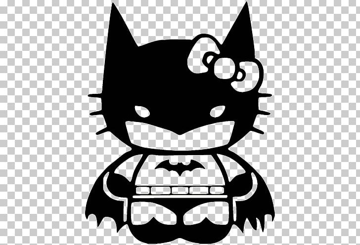 Batman Batgirl Hello Kitty Decal Robin PNG, Clipart, Artwork, Black, Black And White, Bumper Sticker, Carnivoran Free PNG Download