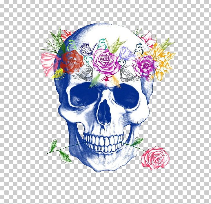 Calavera Human Skull Symbolism Flower Rose PNG, Clipart, Art, Blue Rose, Bone, Calavera, Crown Free PNG Download