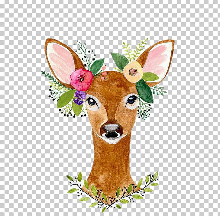 Deer Watercolour Flowers Paper Wreath Woodland PNG, Clipart, Animals, Antler, Art, Crown, Deer Free PNG Download