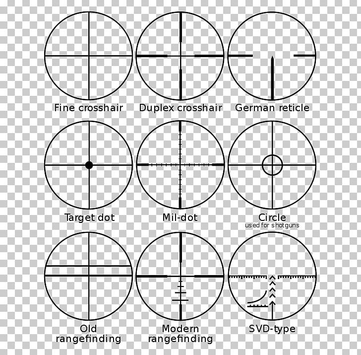 Reticle Telescopic Sight Stadiametric Rangefinding Milliradian Reflector Sight PNG, Clipart, Angle, Area, Black And White, Circle, Diagram Free PNG Download