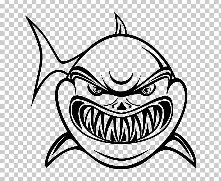 happy shark clipart bw