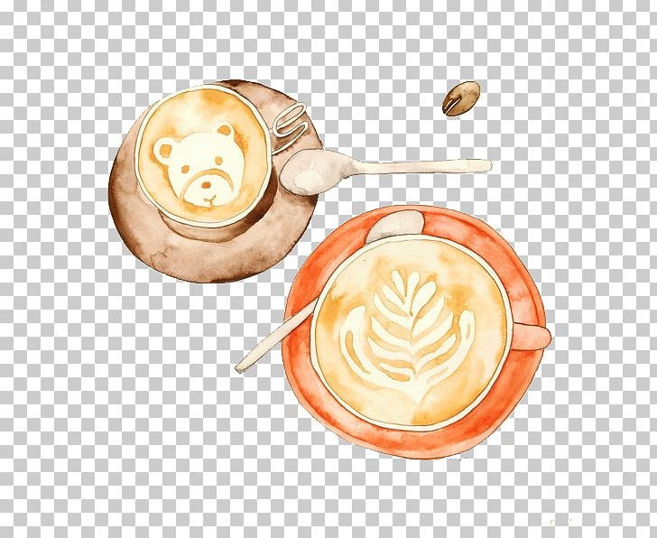 Coffee Latte Cafe Watercolor Painting Illustration PNG, Clipart, Art, Bear, Cappuccino, Coffee Aroma, Coffee Bean Free PNG Download