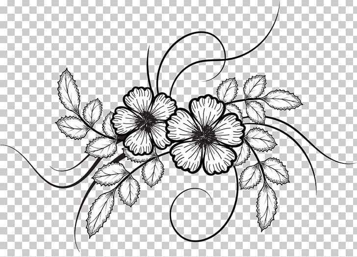 Drawing Flower PNG, Clipart, Artwork, Black, Black And White, Branch, Contour Drawing Free PNG Download